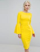 Club L Pencil Dress With Extreme Frill Sleeve - Yellow