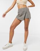 In The Style X Saffron Barker Tweed Houndstooth Skort In Brown Multi