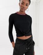 New Look Contrast Tipping Twist Front Top In Black - Black