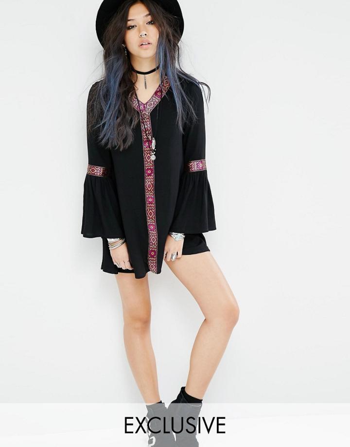 Milk It Vintage Smock Dress With Festival Trim - Black