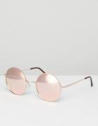 Asos Metal Round Sunglasses With Rose Gold Lens - Gold