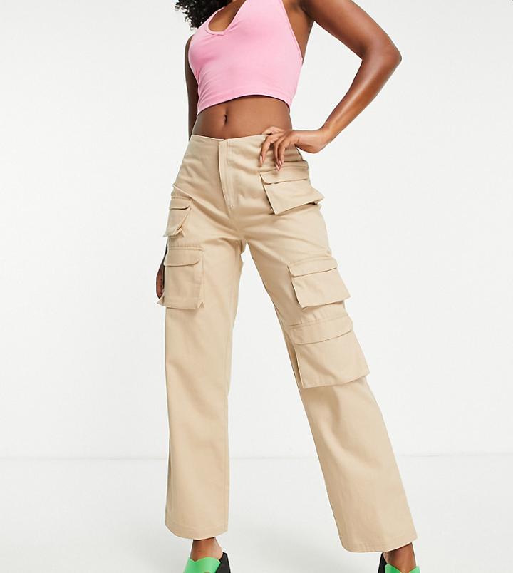 Collusion Low Rise Straight Leg Cargo Pants In Mocha-brown