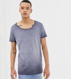 Asos Design Tall Longline T-shirt With Raw Scoop Neck In Acid Wash In Gray - Gray
