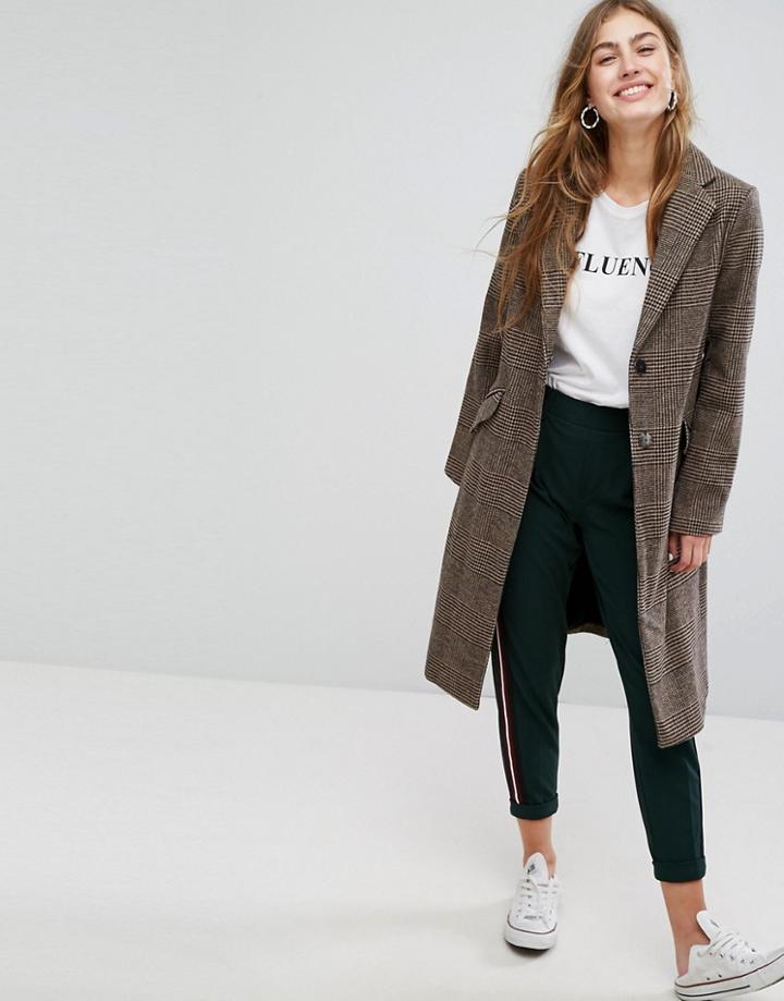 Bershka Dog Tooth Check Car Coat - Multi