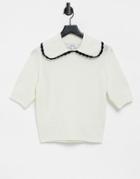& Other Stories Oversized Collar Short Sleeve Knitted Top In Off White-green