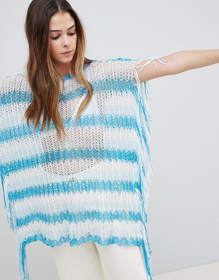 Qed London Zig Zag Poncho Top - Blue
