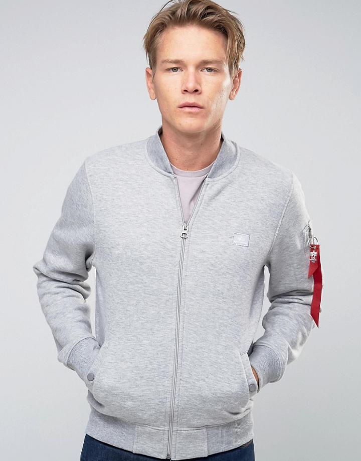 Alpha Industries Bomber Sweat Jacket In Slim Fit Gray - Gray