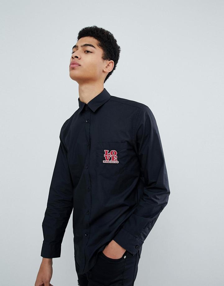 Love Moschino Embroidered Pocket Logo Shirt - Black