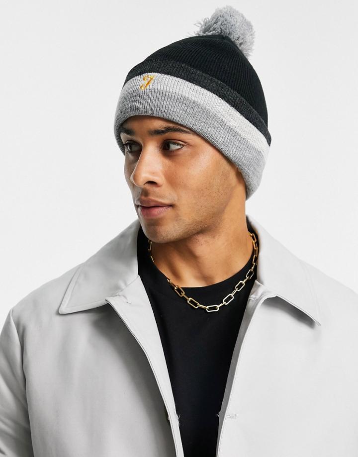 Farah Logo Stripe Bobble Hat In Black