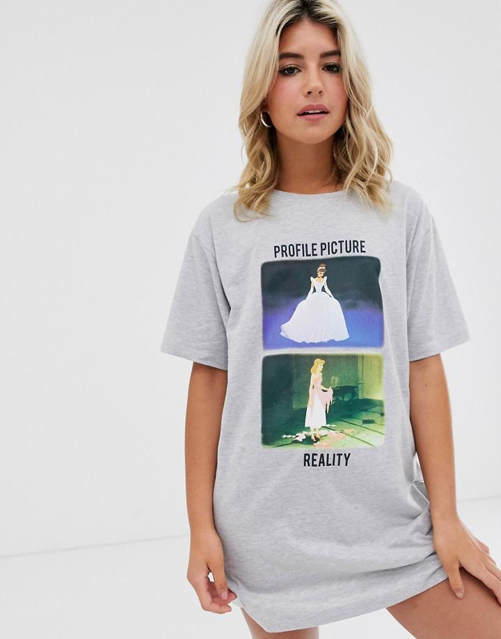 Asos Design Disney Cinderella Profile Vs Reality Sleep Tee - Gray