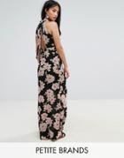 New Look Petite Floral Halterneck Maxi Dress - Black