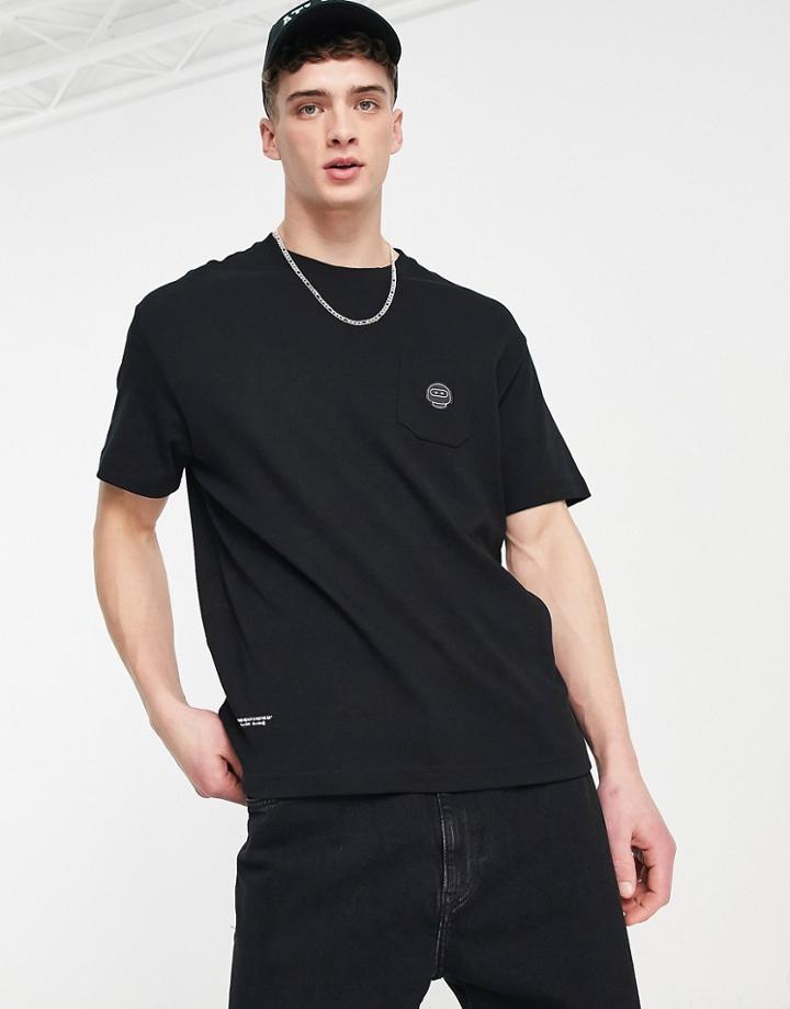 Bershka Pocket Patch Boxy Fit T-shirt In Black