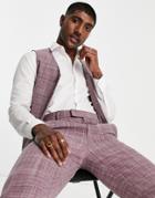 Asos Design Wedding Slim Suit Vest In Burgundy Crosshatch-red