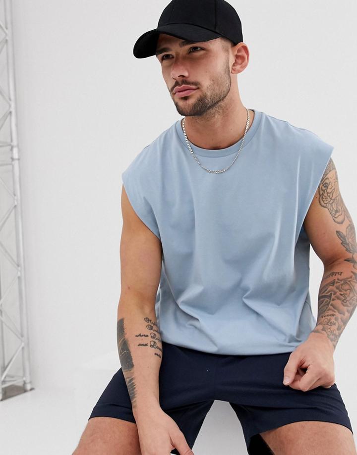 Asos Design Oversized Longline Sleeveless T-shirt In Blue - Blue