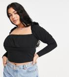 Asos Design Curve Square Neck Ruched Bust Long Sleeve Top In Black