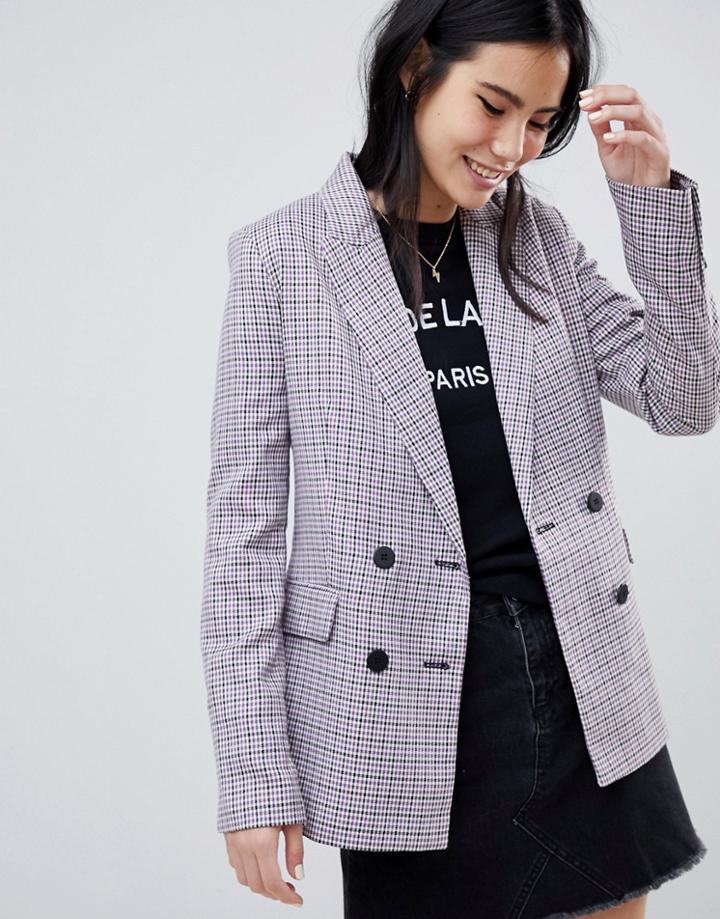 Bershka Check Blazer In Multi - Multi