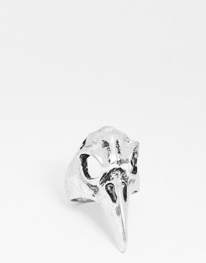 Asos Design Fashion Ring With Animal Skull Mask In Silver Tone