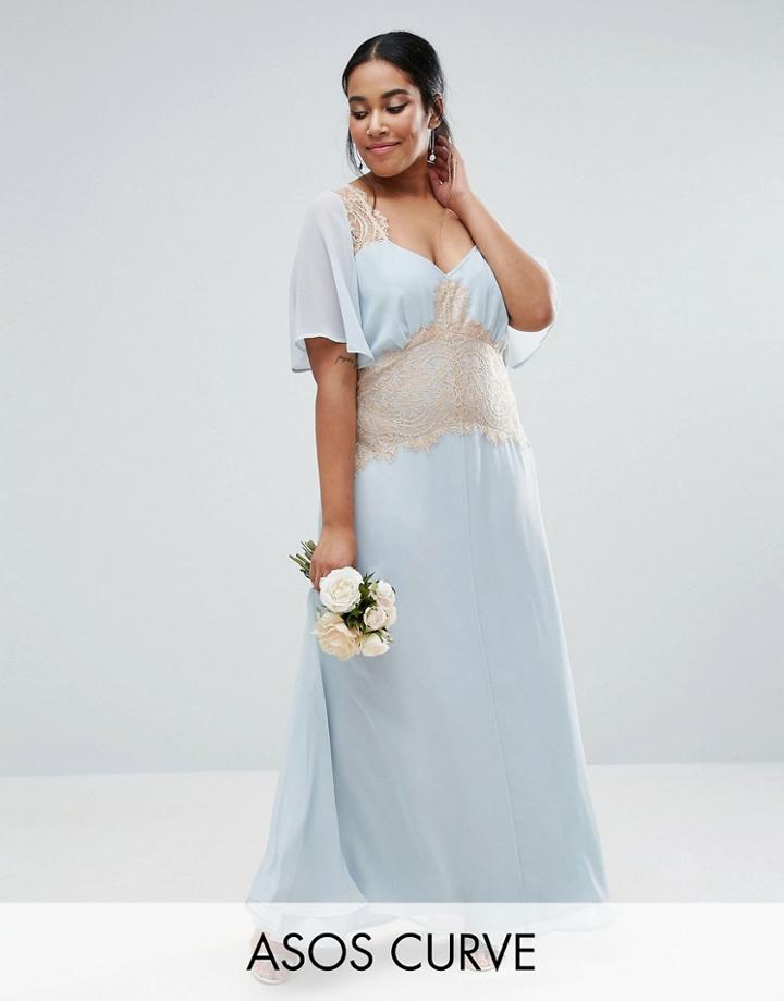 Asos Curve Wedding Contrast Lace Panel Maxi Dress - Blue