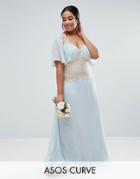 Asos Curve Wedding Contrast Lace Panel Maxi Dress - Blue
