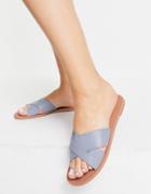 Asos Design Facts Cross Strap Mule Sandals In Blue-blues