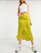 River Island Bias Satin Midi Skirt In Yellow