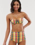 & Other Stories High Waisted Bikini Bottoms In Multi Check - Multi