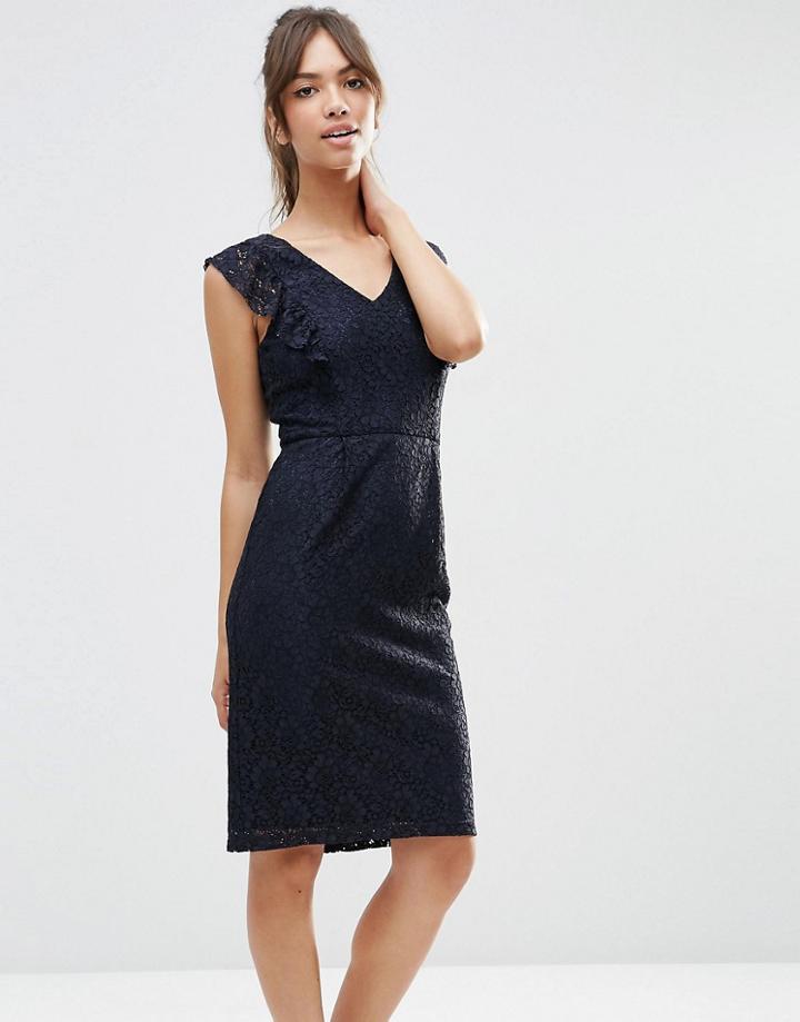 Asos Ruffle Lace Pencil Dress - Navy