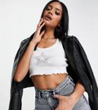 Asyou Lettuce Edge Crop Tank With Rhinestone Detail In White