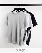 Jack & Jones 3 Pack T-shirts In Black White Gray-multi