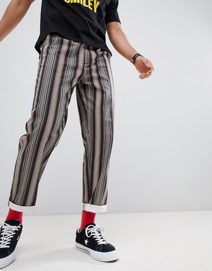 Asos Design Festival Straight Pants In Gray Geo-tribal Print With Elasticated Waist - Gray