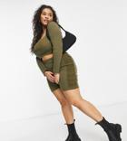 Naanaa Plus Coordinating Ruched Legging Shorts In Khaki-green