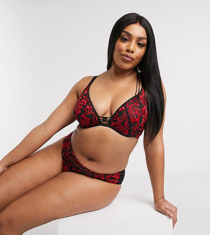 Simply Be Lace Brazilian Pant In Red