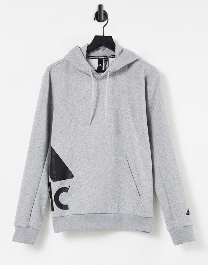 Adidas Big Badge Hoodie In Gray-green