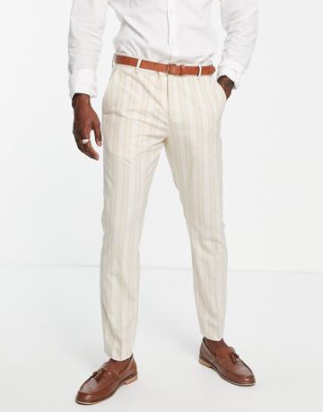 Selected Homme Slim Fit Suit Pants In Beige Summer Stripe-neutral