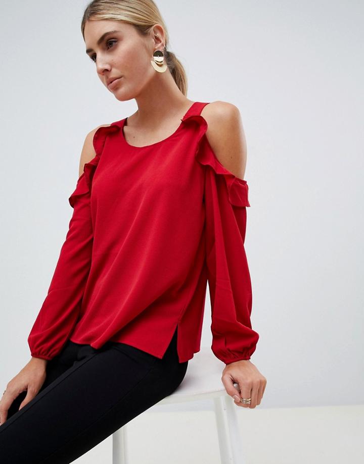 Ax Paris Red Cold Shoulder Blouse - Red
