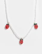 Asos Design Necklace In Small Pearl With Strawberry Bead Charms-multi