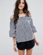 Abercrombie & Fitch Off-shoulder Gingham Button-front Shirt - Navy