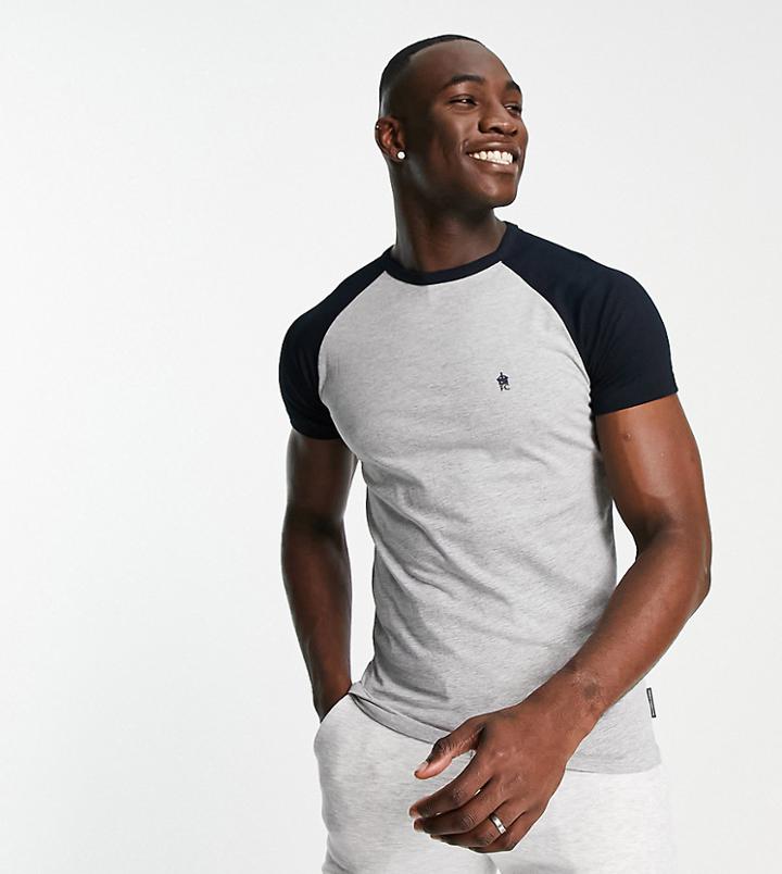 French Connection Tall Raglan T-shirt In Light Gray & Navy-multi