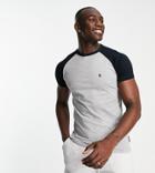 French Connection Tall Raglan T-shirt In Light Gray & Navy-multi