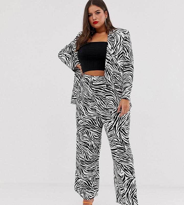 Asos Design Curve Zebra Print Wide Leg Suit Pants-multi