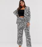 Asos Design Curve Zebra Print Wide Leg Suit Pants-multi