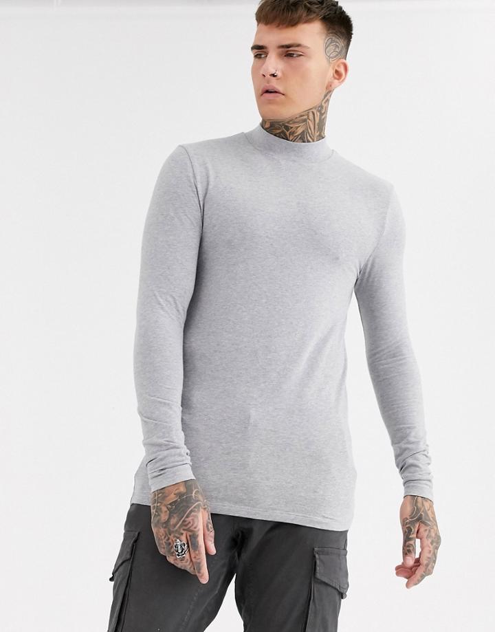 Asos Design Muscle Fit Long Sleeve Jersey Turtleneck In Gray