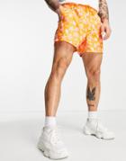 Asos Design Sea Shell Print Swim Shorts In Orange