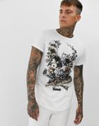 Religion Curved Hem T-shirt With Skull Print In White - White