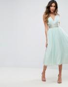 Asos Premium Tulle Midi Prom Dress With Embellished Ribbon Ties - Green