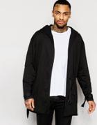 Asos Super Longline Hooded Cardigan With Strap Detail - Black