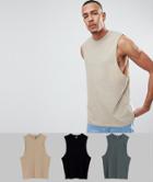 Asos Design Tall Tank With Dropped Arm Hole 3 Pack Save - Multi
