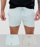 Asos Design Jersey Skinny Shorts In Shorter Length 2 Pack Light Gray/blue-multi