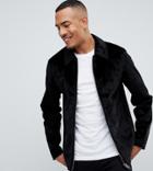 Asos Design Tall Faux Pony Hair Zip Through Jacket - Black