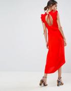 Asos Sleeveless Maxi Tea Dress With Cut Out Back - Red